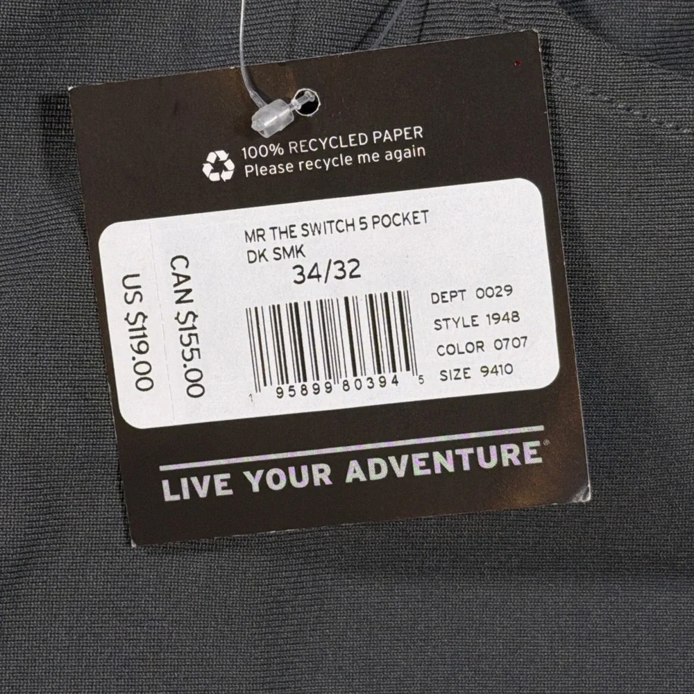 Eddie Bauer The Switch Pants Mens 34x32 Gray 5 Pocket Hiking Outdoor Travel NWT